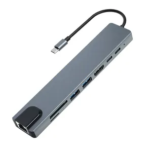 고품질 8 in 1 Type-C 허브 멀티 포트 도크 스테이션 4K HDMI USB3.0 RJ45 SDTF USB-C PD 충전 어댑터 8 포트 USB C 허브