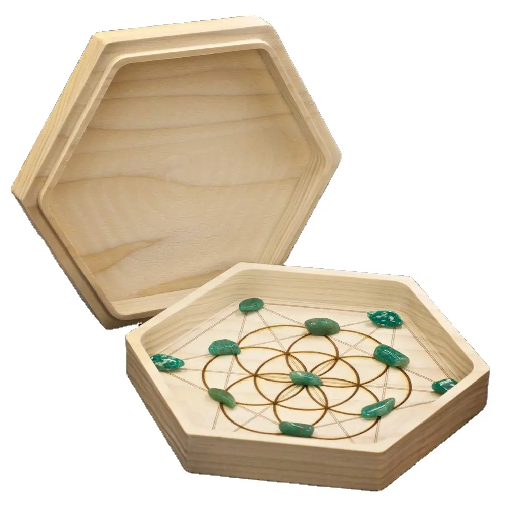 Mini Crystal Travel Grid With Seed Of Life Symbol 6 Inch Sacred Geometry Travel Grid Board Wooden House Decor For Box
