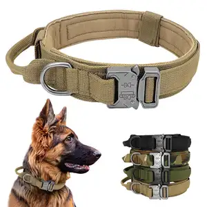 Collier de chien tactique durable avec poignée de contrôle colliers de chien réglables pour berger allemand moyen grand chien formation chasse