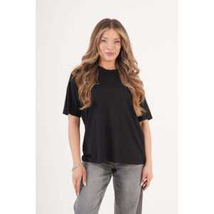 T-shirt noir à col rond pour femme avec détails de surpiqûres - Vente en gros - Product Image 5