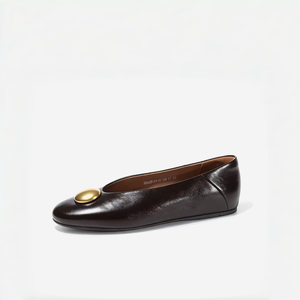 Zapatos planos de ballet de cuero Sphera con hebilla dorada, zapatos planos sin cordones con punta redonda para mujer, cómodos para todas las estaciones - Product Image 1