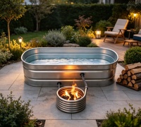 Baignoire de trempage extérieure en bois à chauffage au feu, à monter soi-même, en cuve galvanisée avec chauffage à serpentin pour jardin