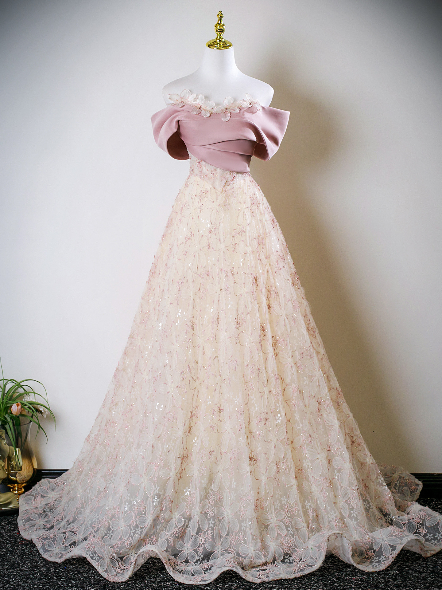 flowy princess dresses Elegant 3D Flowers Red Girl Dress Long Sleeve Princess Gown J274 White / child-12
