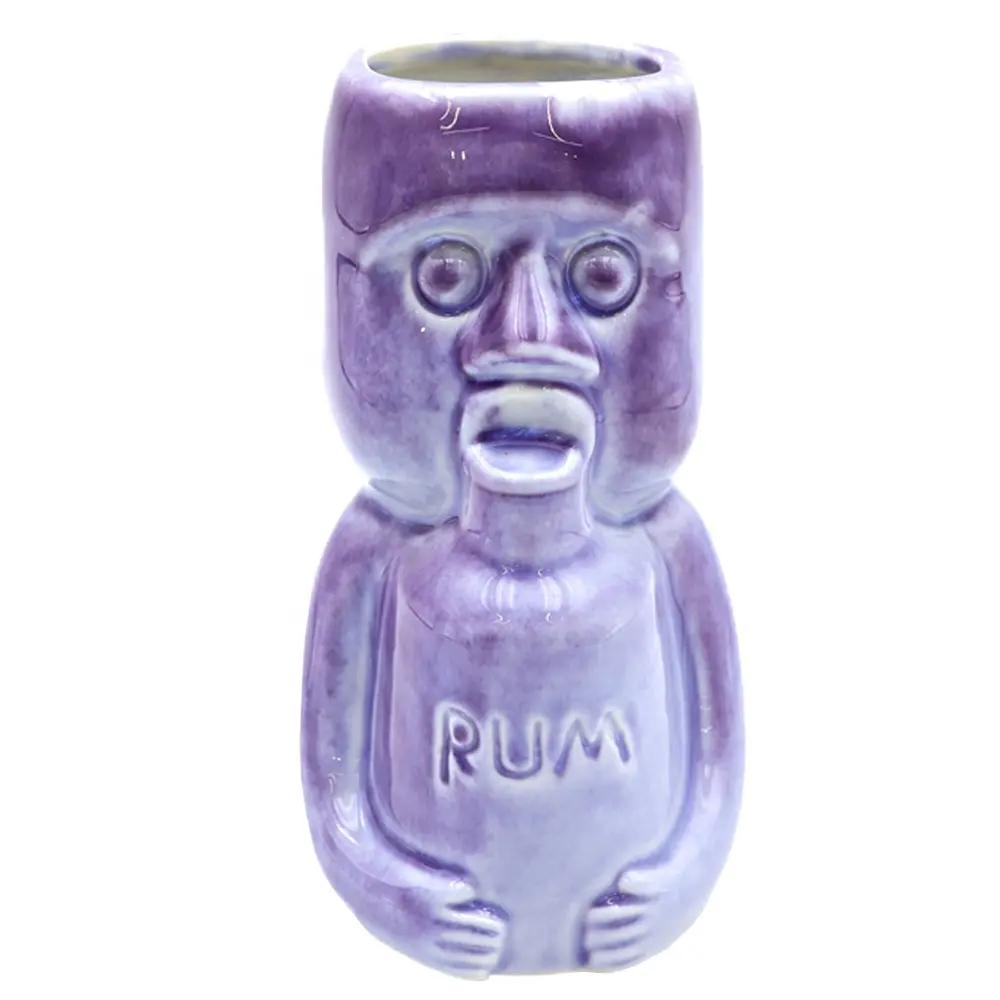 Personalizado de alta calidad Hawaiano bar de la playa taza de cristal de cóctel púrpura de cerámica divertida beber Tiki taza con botella de ron