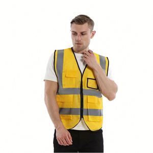 Gilet de sécurité réfléchissant à plusieurs poches, fermeture éclair, séchage rapide, impression par transfert thermique, personnalisé, haute visibilité, vêtements de travail en polyester - Product Image 5
