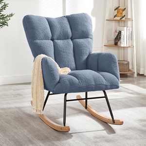 <span class=keywords><strong>Fauteuil</strong></span> à bascule moderne et confortable en bouclette bleue avec base en métal et bois, <span class=keywords><strong>fauteuil</strong></span> de luxe en tissu Teddy pour salon et chambre à coucher - Product Image 2