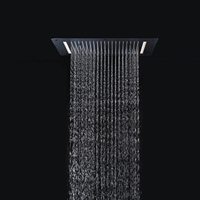 Sistema de Ducha Termostática de Techo con Efecto Lluvia, Grifo Cuadrado Moderno de Latón, Juego de Ducha de Cerámica para Hotel, Negro Mate Cepillado, Jets Corporales