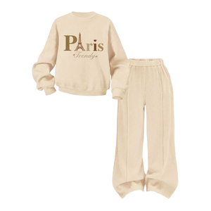 Kayısı Rengi Genç Kızlar İçin Harfli Baskılı Sweatshirt ve Bol Paça Pantolon Çocuklar İçin Sıcak ve Rahat Günlük Giyim Seti - Product Image 4