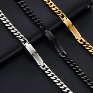 Pulsera y brazalete de moda para hombre de acero inoxidable 316L antideslustre, chapado en oro de 14K y 18K, espacios en blanco grabables para pulseras de hombre - Product Image 4