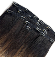 Extensions de cheveux à clipser en cheveux humains, extensions à clipser lisses couleur brun foncé ombré, extensions de cheveux à clipser sans couture pour femmes