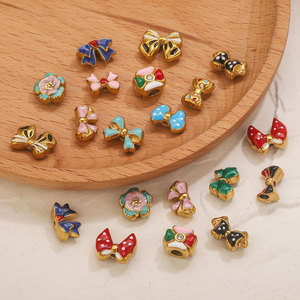 Enamel Bowknot Beads Bouquet | 18K Gold Plated Ribbon Bow Charm for DIY <b>Bracelet</b> Necklace & Jewelry Making | Waterproof, Durable - Product Image 2