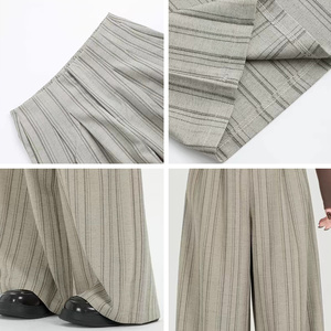 Custom High Waist <strong>Pinstripe</strong> Wide Leg <strong>Trousers</strong> Pleated Front Palazzo Pants <strong>Women</strong> OEM - Product Image 2