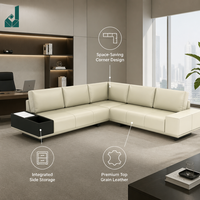 Ensemble de canapés de bureau exécutif en cuir en forme de L, style italien moderne et minimaliste, couleur crème, modulaire, durable, écologique, haute densité