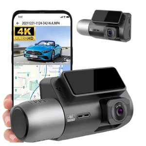 Dual channel night vision 3 lens recorder IPS LCD HD 2160P telecamere gps wifi dashcam per videocamera per auto dual dash cam 4k