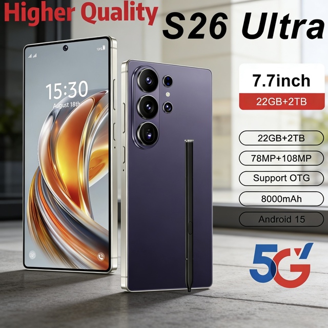 7.7 Inch S 26 Ultra 22GB+2TB Hot Selling Android 15 Cell Phone Smartphone Dual Sim 10 Core Unlocked Smart Mobile Phones