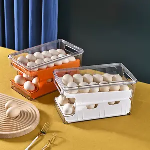 Pemegang Telur Gulir untuk Lemari Es Otomatis Bergulir Antislip Organizer dengan Tutup Wadah Penyimpanan Telur Rak Dapur Nampan Telur