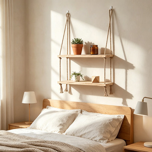 Étagère murale en macramé bohème, support de rangement mural en bois naturel, organisateur rustique style ferme - Product Image 5