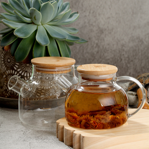 ร้อนขาย500มิลลิลิตร Borosilicate แก้ว<span class=keywords><strong>กา</strong></span>น้ำชาที่มีฝาปิดไม้ไผ่และอุ่น - Product Image 2