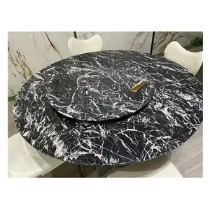 Modern tasarım napolyon siyah yuvarlak mermer yemek masası doğal taş yuvarlak mermer masa yemek masası