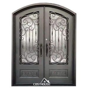 Porte en verre classique traditionnelle à double battant, extérieure, villa, hôtel, appartement, entrée, design luxueux en fer forgé, finition - Product Image 5