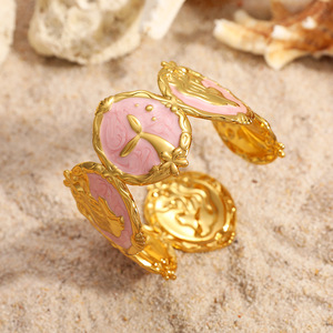 Pulsera de Acero Inoxidable con Diseño de Sirena, Chapada en Oro de 18k, Resistente al Agua, de Acero Titanio, Joyería de Moda para Mujer, Tema Oceánico - Product Image 3