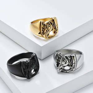 Fashion <b>Rings</b> Horse Head Design <b>Titanium</b> Steel Unisex Gift Jewelry Gold <b>Black</b> Silver Color - Product Image 1