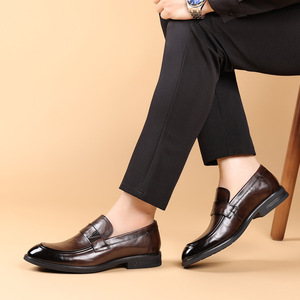 New Genuine Leather Business Casual Men's Shoes - Leather <b>Pointed</b>-<b>toe</b> Business Formal Shoes - Men's Fashionable One-piece Shoe - Product Image 6