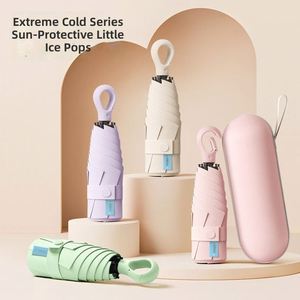 Parapluie pliable de poche à 5 plis avec fermeture à pression, couleur macaron, double usage soleil et pluie, ultra léger et portable - Product Image 2