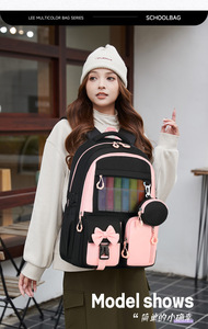 Fashion Waterproof Polyester 3-in-1 School <b>Backpack</b> Set 3-Piece Printed Lunch Box Pencil Case for Middle Students Girls - Product Image 3