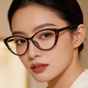 La montura ultraligera TR90 estilo retro con diseño de ojo de gato y efecto caparazón de tortuga es adecuada para mujeres con miopía, para usar con lentes anti-luz azul de alta gama. - Product Image 1