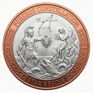Moneda Conmemorativa <span class=keywords><strong>de</strong></span> 1 oz, .999 Cobre Puro, Redonda, Constelación <span class=keywords><strong>de</strong></span> Perseo, Estrella del Rescate, Medusa, Andrómeda, Mitología Griega - Product Image 1