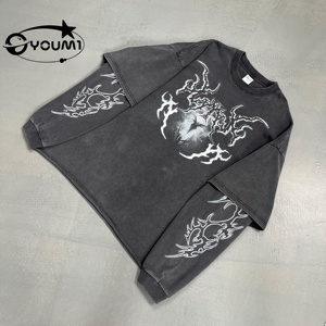 T-shirt da uomo Youmi personalizzata OEM DTG Acid Wash 2 in 1 estiva vintage oversize 100% cotone girocollo 345 g Y2K con motivo frontale - Product Image 1