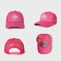Gorra trucker de malla vintage con visera desgastada, bordado de letras lateral, bicolor, transpirable, para mujer, estilo urbano, gorra de malla personalizada