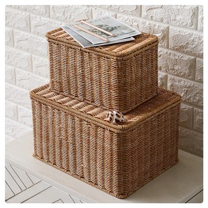 Clothing Organizer Woven Storage Box Rectangle Imitation Rattan Household Organizer Box Nordic Style Bedroom Storage - Product Image 1