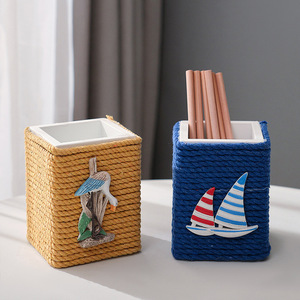 ที่ใส่ปากกาสไตล์เมดิเตอร์เรเนียน กล่องเก็บของตกแต่งบ้านงานฝีมือไม้ - Product Image 1