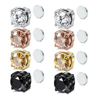 Boucle d'oreille magnétique en acier inoxydable plaqué or, style labret, avec zircon plat, pour mariage et fiançailles
