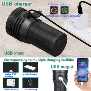 Lampe torche tactique puissante de 10 000 lumens, rechargeable par USB, longue portée, LED haute puissance, lampes de poche à LED haute puissance - Product Image 3