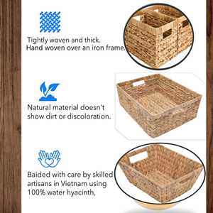 Set of 3 Water Hyacinth <b>Baskets</b> <b>Small</b> Wicker Storage Bins with <b>Handles</b> for Kitchen Bathroom and Shelf Organization ECOMAHRT - Product Image 2