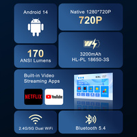 Proyector Portátil con Batería Android 14.0, Reproducción Inalámbrica Integrada, WiFi Inteligente, BT, Cine en Casa, Beamer, Proyector