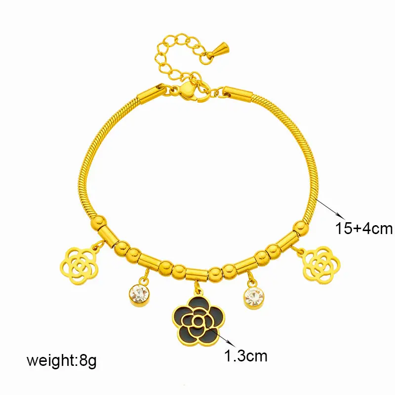 Mode Camellia Design 18K Vergulde Roestvrijstalen Armband Minimalistisch Vriendschap Charme Armbanden Sieraden