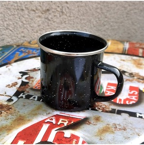 Taza de Café y Té de Metal Vintage Barata al por Mayor, Taza de Viaje Esmaltada Negra con Borde Plateado, Personalizada con Logotipo, para Regalo o Camping - Product Image 2