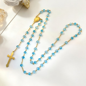 Collier de prière en perles de cristal de verre de 6 mm avec crucifix et médaille miraculeuse pour bijoux religieux catholiques - Product Image 2