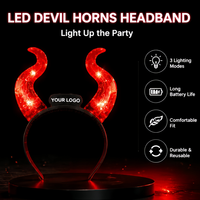 Serre-tête lumineux Halloween Cornes de Diable en plastique moderne, à piles, LED, accessoire de costume pour fête cosplay, coiffe effrayante et scintillante