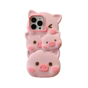 Cute Funny Pink 3D Pig Soft Silicone Fundas para teléfonos móviles a prueba de golpes para iPhone 11 12 13 14 15 pro Max plus