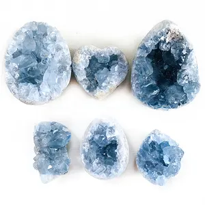 wholesale natural blue kyanite quartz crystal cluster carved rough celestite geode