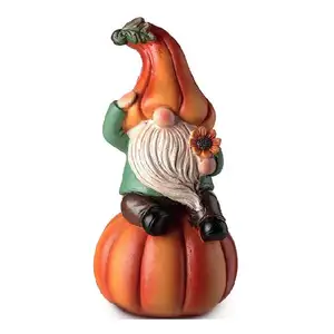 Estatueta de gnome de ação de graças, estatueta de outono de barba branca, anão de resina, estátua de elfo para ação de graças