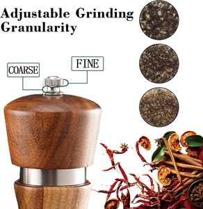 เครื่องบดเกลือพริกไทยไม้แบบปรับได้ อุปกรณ์ครัวสำหรับปรุงอาหาร พร้อมระบบควบคุมความละเอียด - Product Image 5