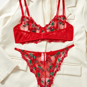 ZZYUP 6925KJN nueva llegada Popular cereza bordado señoras sujetador y bragas conjunto Sexy encaje fruta señoras Lencería conjunto ver a través de Pan - Product Image 4