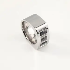 Promotional Price Stainless Zircon Diamond Ten cubic zircons CNC stone Ring Jewelry