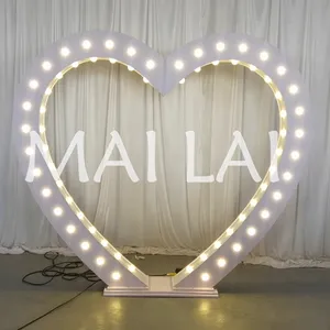 PVC heart shaped arch white 3d LED backdrop light wedding event props stage hiring